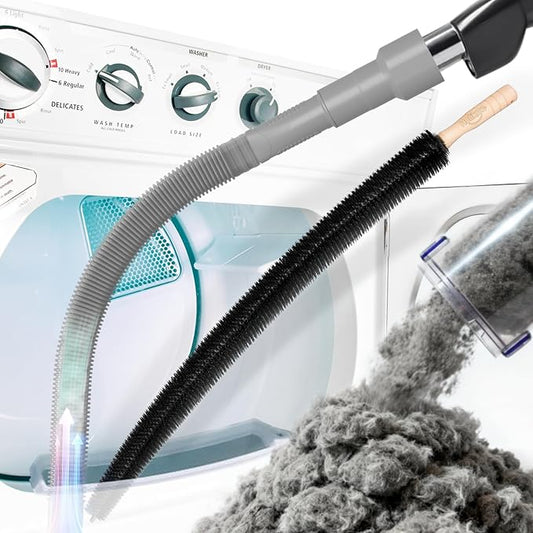Holikme 2 Pieces Dryer Vent Cleaner Kit, Dryer Lint Vacuum Attachment and Flexible Dryer Lint Brush, Dryer Vent Vacuum Hose Attachment,Grey