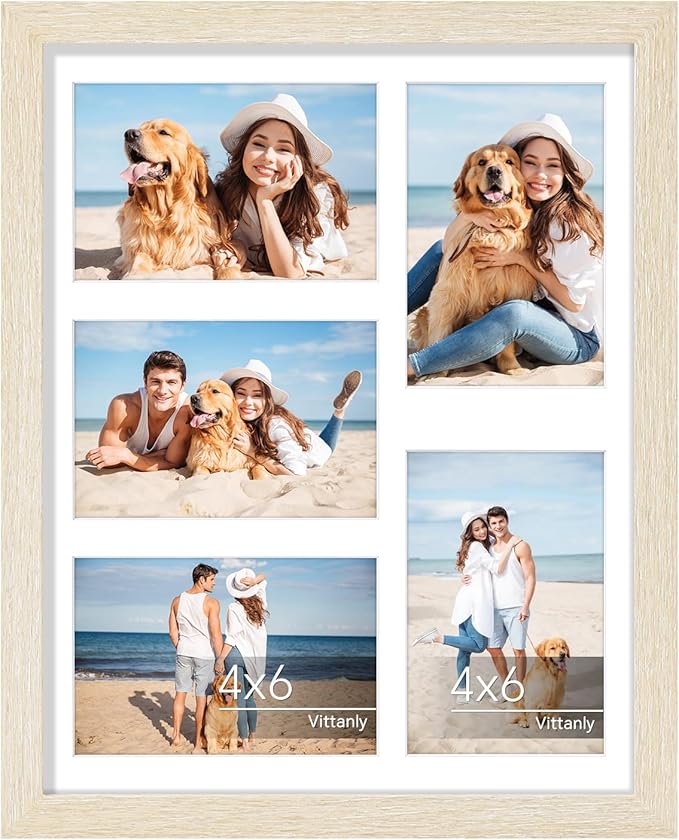 Vittanly 11x14 Collage Picture Frame, Displays 5Pcs 4x6 Pictures with Mat or 1Pcs 11x14 without Mat for Wall Mounting, Picture Frames Collage Wall Decor in Cornsilk, 1 Pack