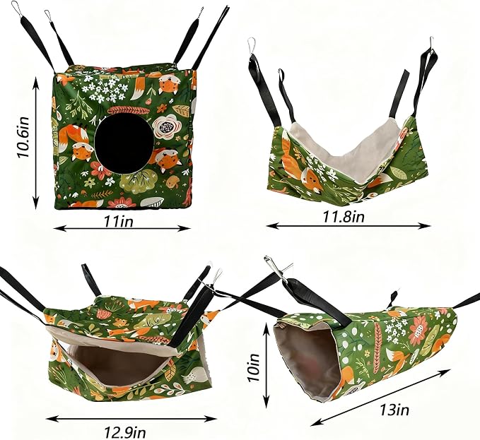 kathson 4 PCS Ferret Hammock Set,Washable Guinea Pig Hideout Bed,Soft Hamster Toys Hanging Tunnel Mats, Small Pets Cage Accessories for Rat, Sugar Glider, Squirrel(Green)
