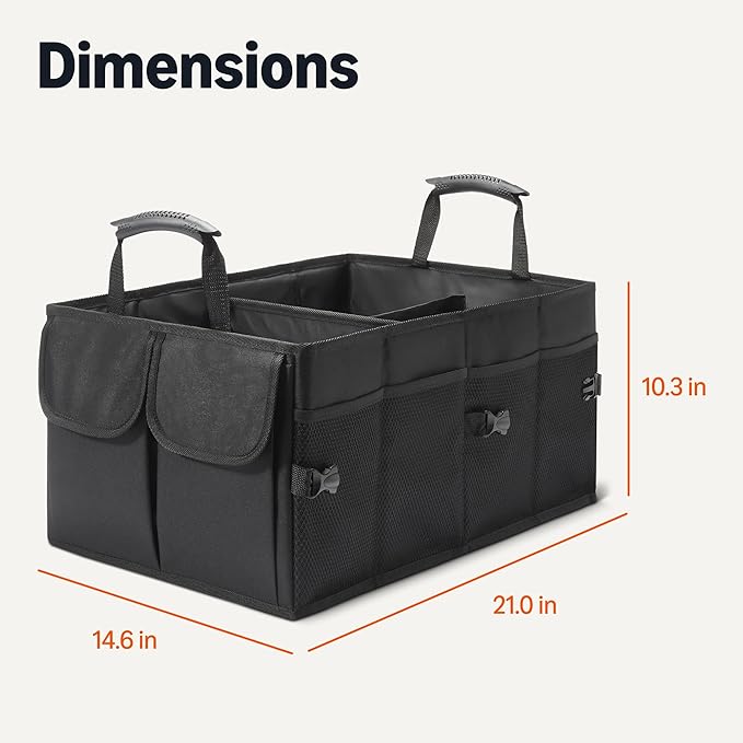 Amazon Basics Trunk Organizer for Car, MultiCompartment Car Storage, Foldable, 13.5 Gallon, Black