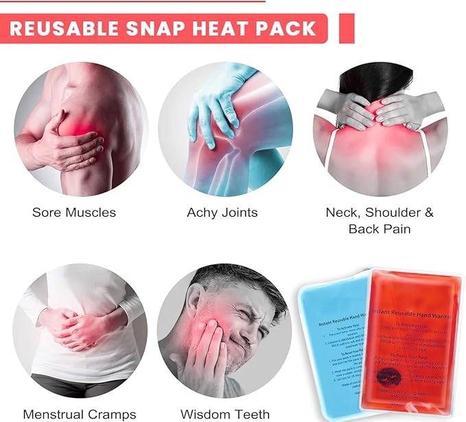 Reusable Snap Heat Pack, Hand Warmers Boil Click Heat Pocket Hand Warmer, Pouch Gel Hand Warmers for Camping for Outdoor, Indoor, Working, Studying, Camping, Warm Gifts