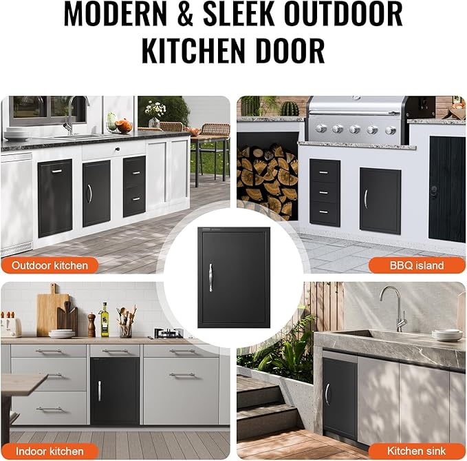 VEVOR Outdoor Kitchen Door - 16W x 22H Inch, Flush Mount, Vertical Wall Door with Handle, for BBQ Island and Grilling Station