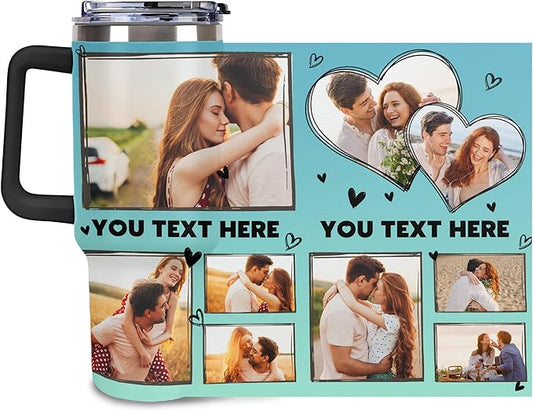 Personalized Tumbler Custom Insulated Travel Mug Custom Drinking Coffee Cup with Photos and Text 40oz Christmas Birthday Gift
