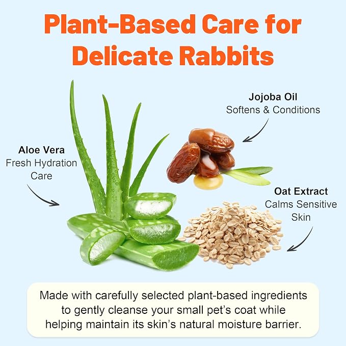 Waterless Rabbit Shampoo | Fragrance-Free & No Rinse Cleanser for Small Pets | Gentle for Sensitive Skin, Ideal for Ferrets, Guinea Pigs, Bunnies, Hamsters & Sugar Gliders, 3.38 fl oz (Fragrance Free)