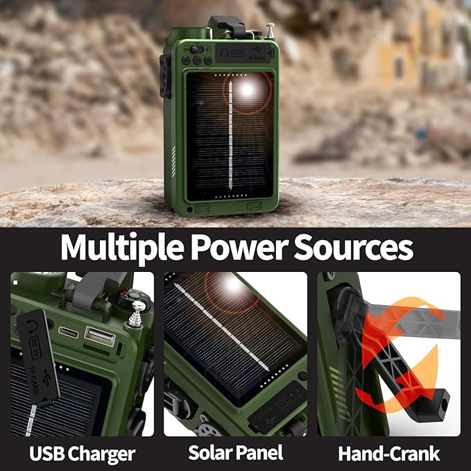 FosPower Emergency Weather Radio (Model D9) 14800mWh Power Bank, NOAA/AM/FM/Shortwave, Bluetooth 5.4, USB/Solar/Hand Crank Charging, Flash Light, SOS Alarm, IPX3 Rating for Indoor/Outdoor Emergencies