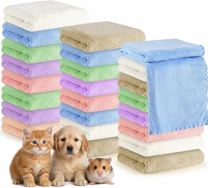 Newwiee 24 Pcs Guinea Pig Fleece Bedding Blankets Bulk Washable Small Animal Fleece Cage Liners Pet Wash Cloth Sleeping Mat Cover for Hamster Chinchilla Rabbit Hedgehog (18 x 24 Inch,Multicolor)