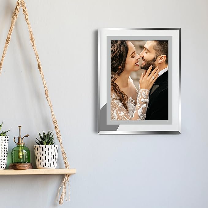 Vienrose 8x10 Picture Frame Set of 2, Clear Glass Photo Frames with Silver Edge, Horizontal or Vertical Display for Tabletop, Desk, Home, Office Decoration