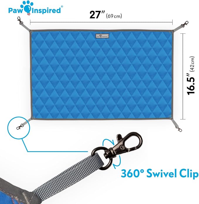 Paw Inspired Hanging Fleece Hammock for Small Animals, Gray/Blue | Hammock with Swivel Clips for Pet Cage for Ferrets, Rats, Chinchillas, Sugar Gliders, Hideout Toy for Guinea Pigs, Hamsters