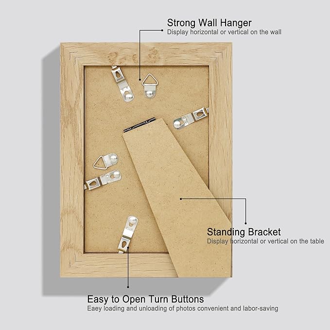 5x7 Picture Frame Set of 4, Made of Real Glass and Natural Oak Wooden Frame, 5 by 7 Photo for Wall or Tabletop - Display Picture 4x6 with Mat or 5x7 Without Mat
