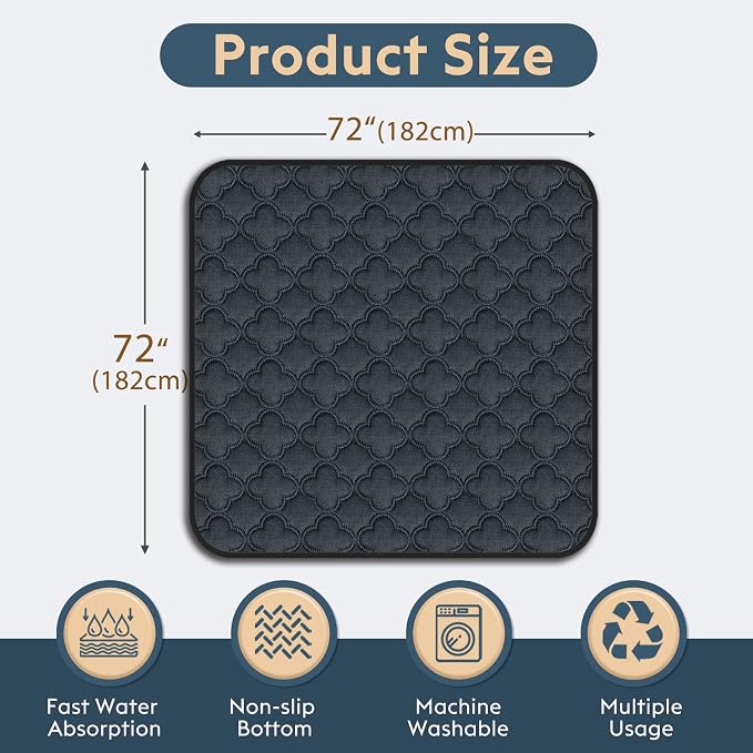 FunFurry Washable Pee Pads for Dogs - 1 Pack Reusable Pee Pads，Waterproof Puppy Pads，Pet Training Pads，Super Absorbent with Dog Paw Shape Non-Slip Backing (Dark Grey, 72" X 72" - 1 Pack)
