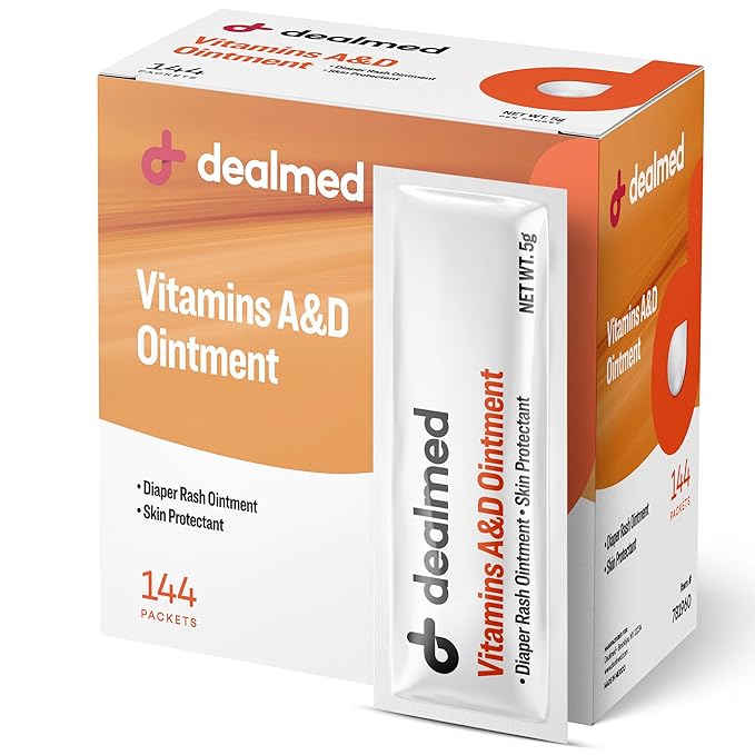 Dealmed A&D Ointment | Diaper Rash Cream for Baby with Vitamins A & D | Moisturizing Skin Protectant | Soothes and Nourishes | Healing Ointment for Dry and Cracked Skin (144 Packets/Box, Pack of 1)