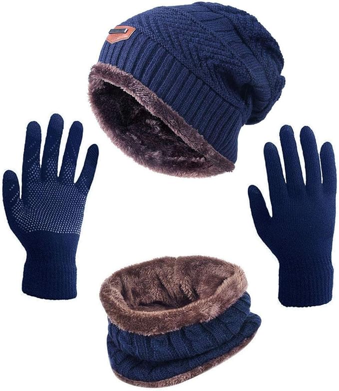 HINDAWI Winter Hat Scarf Gloves Slouchy Beanie Snow Knit Skull Cap Touch Screen Mittens Circle Scarves for Women Men