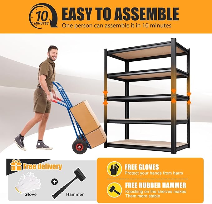 Set of 2 Heavy Duty Garage Shelving, Metal Adjustable Shelving Unit, Utility Garage Organizer Shelf for Basement, Pantry, Kitchen, Warehouse, 13.8''Dx31.5''Wx71.2''H, Black