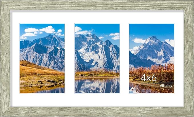 Vittanly 8x14 Picture Frames Collage Wall Decor, Displays 3Pcs 4x6 Pictures with Mat or 1Pcs 8x14 without Mat, Collage Picture Frame for Horizontal or Vertical Display, Driftwood, 1 Pack