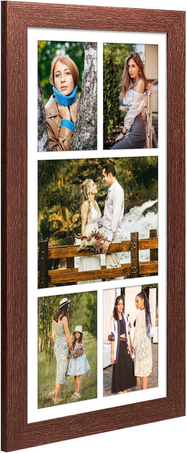 11x23 Picture Frame Display 5 opening 5x7 and 8x10 Picture Frame Collage,Multi Photo Frame with Mat,Plexiglass,Horizontal and Vertical Formats for Wall Decor,Walnut Wood Grain