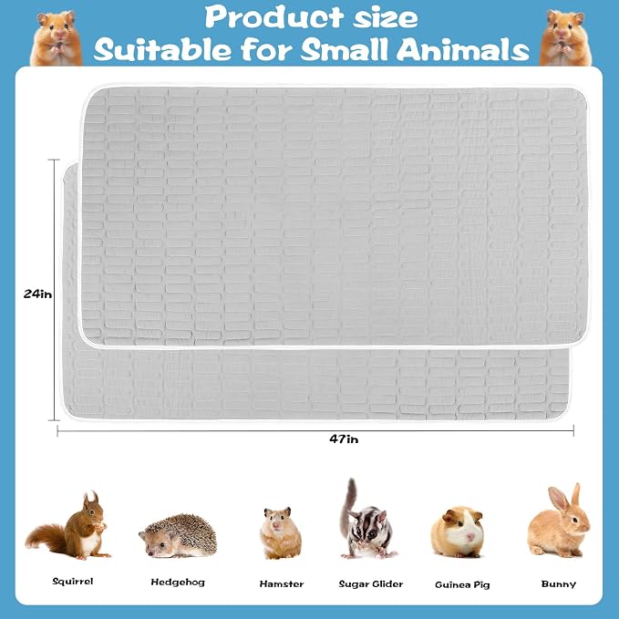 UPINS 2-Piece Guinea Pig Pee Pads, 47 X24 Inches Guinea Pig Cage Liner Reusable Guinea Pig Mat for Small Animals Hamster Rabbit Squirrel