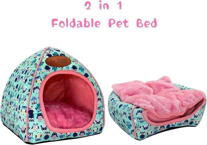Guinea Pig Bed Hideout, Washable Hamster Cave for Small Animals | Removable Cushion for Cleaning, Warm Fleece Nest, Washable Bed, 10.23 x 10.23 x 11 in, Dwarf Rabbits Hedgehogs