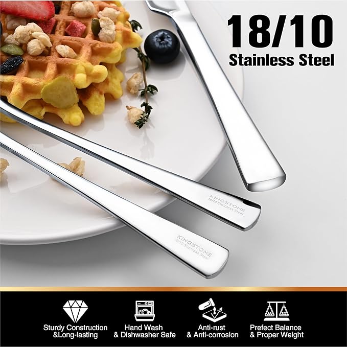 KINGSTONE Silverware Set for 8, 40-Piece Forged 18/10 Stainless Steel Flatware Set, Mirror Finish Cutlery Set Dishwasher Safe for Home, Restaurant, Wedding, Party