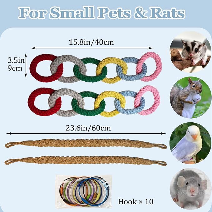 Sugar Glider Climbing Rope Toys Rat Cage Hanging Toys Small Animal Climbing Rings Cage Accessories for Flying Squirrel Sugar Glider Hamster Parrots