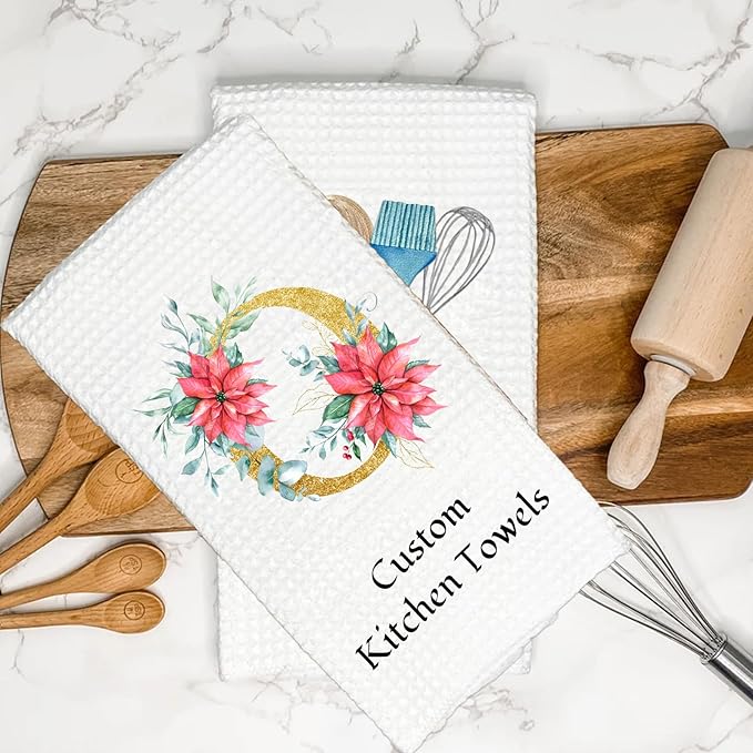 Custom Kitchen Towels Personalized Name Kitchen Towels Housewarming/Holiday/Birthday/Anniversaries Gift for Kitchen Decor Custom Waffle Dish Towel