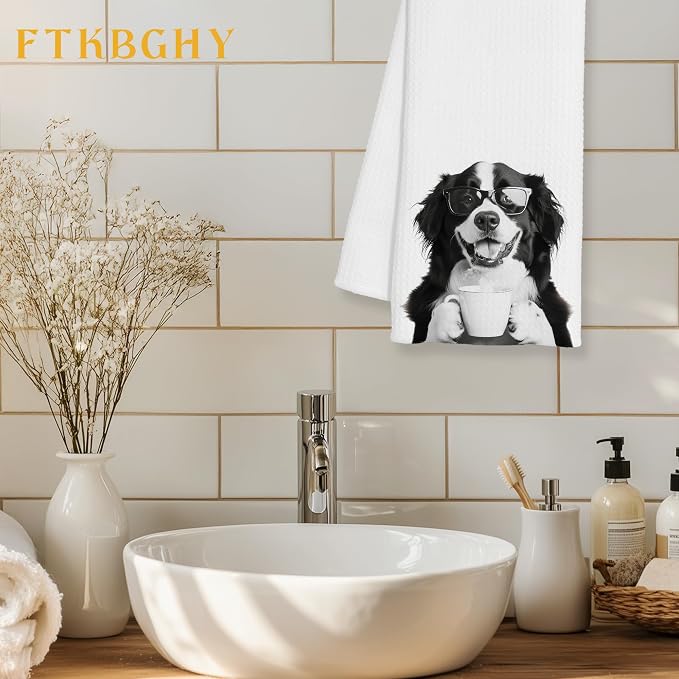 Funny Bernese Mountain Coffee Kitchen Towels Gift, Bernese Mountain Dog Gifts, Coffee Gifts for Women, Dog Lover Gift Decorative Dish Hand Tea Towels for Kitchen Home Bar Decor, 16x24 Inch