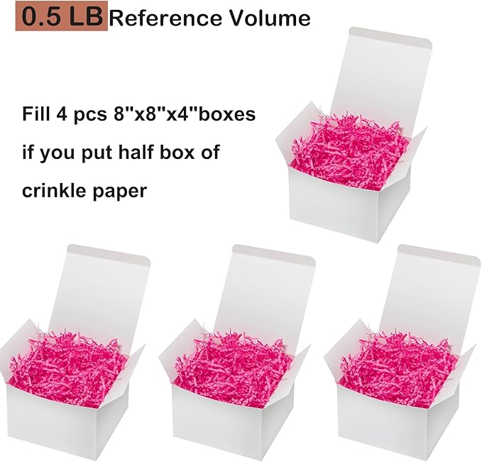Mefleet 1/2 LB Crinkle Cut Paper Shred Filler 8 oz Pink Crinkle Shredded Paper for Gift Box - Gift Basket Bag Filler - Grass Cushion Stuffing for Mother's day, Birthday Packaging Wrapping
