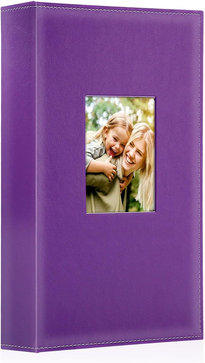 Ywlake Photo Album 4x6 300 Pockets, Leather Photo Albums Holds 300 Horizontal Only Pictures Purple