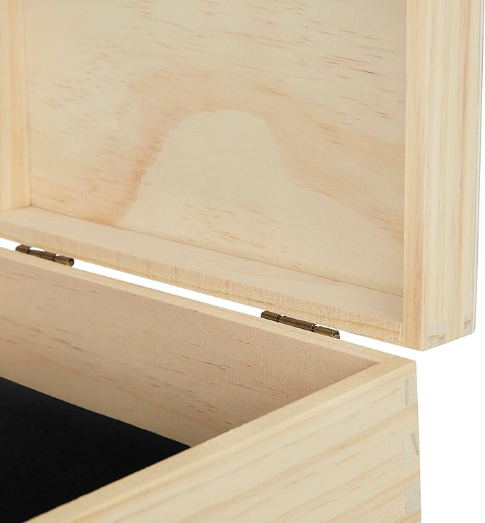 makerflo Medium Natural Pine Wood Memory Box with Black Felt Inside, Hinged with Clasp, Keepsake Wooden Box Ideal for Craft and Personalization (Laser Engraving, Epoxy, UV DTF, and Vinyl) – Pack of 1
