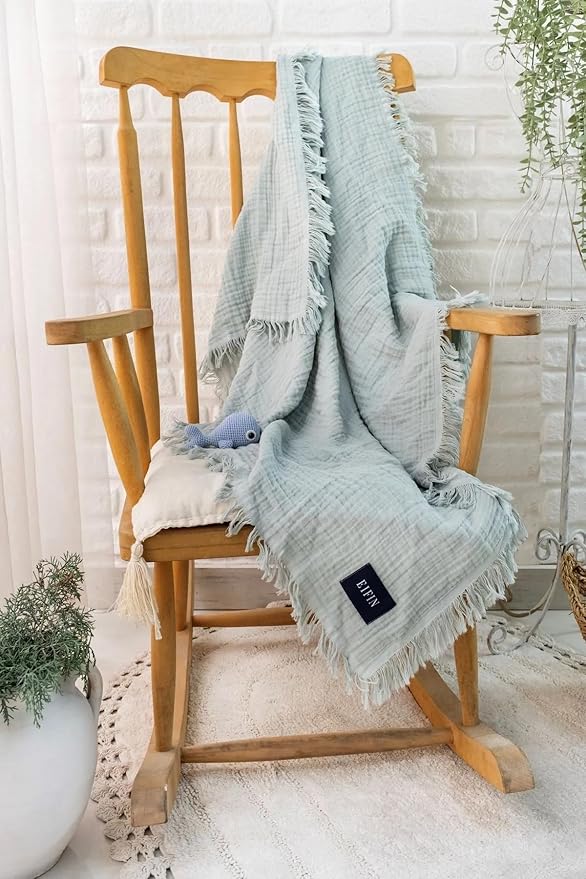 Muslin Swaddle Blankets, 4 Layer Baby Blue Swaddle Blanket - 100% Organic Turkish Cotton Baby Blanket, Swaddles for Newborns, Baby Wrap for Boys - Girls - Perfect
