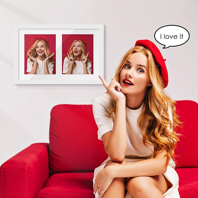 12x19 Double Picture Frame 8x10 Displays Two 8x10 inch Photos Collage Available Horizontal Wall Mounting Display and Vertical White