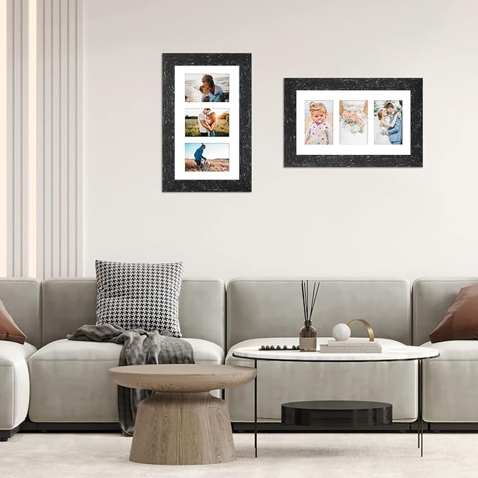 8x14 Picture Frame Display 3 opening 4X6 Picture Frame Collage,Multi Photo Frame with Mat,Plexiglass,Wall Hanging Decor,Black Wood Grain