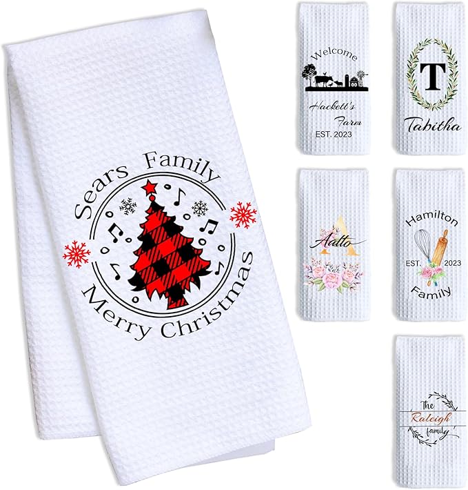 ubmpj Personalized Kitchen Towel Custom Waffle Weave Towel Gift for Housewarming Wedding Friend Birthday