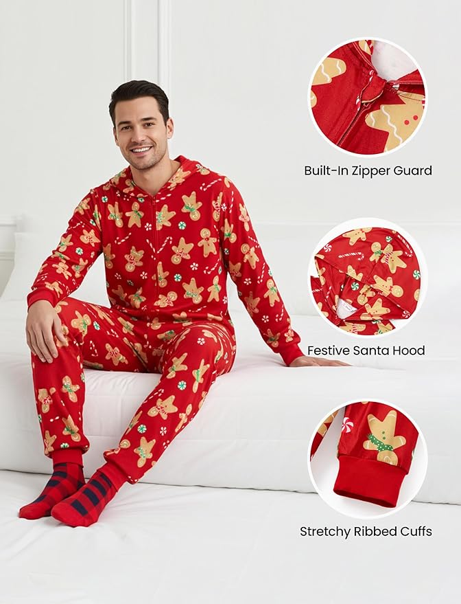 PATPAT Matching Family Christmas Onesie Pajamas – Holiday Hooded Jumpsuit Sleepwear PJs Couples Xmas Loungewear with Socks
