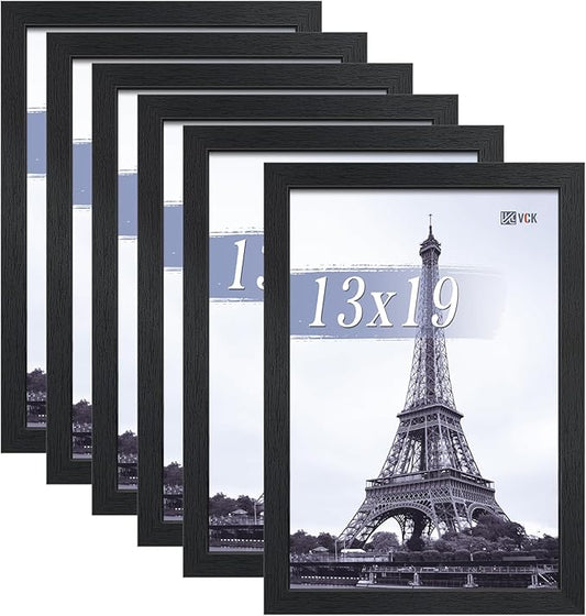 VCK 13x19 Picture Frames Black Set of 6, Wide Border Wood Poster Frame, Multi-Directional Display Family Photos, Office Prints, Studio/Gallery Artwork, Woodgrain Series, Wall Hanging