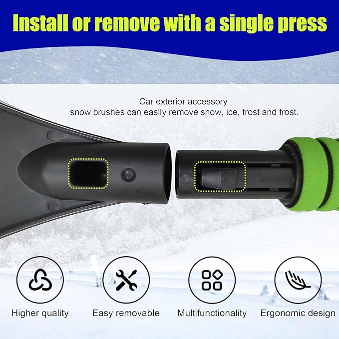 24 Inch Car Snow Scraper and Brush, Detachable Scratch Free Ice Scraper with Ergonomic Foam Grip, Universal Winter Snow Removal Tool for Car Windshield Window (Green)