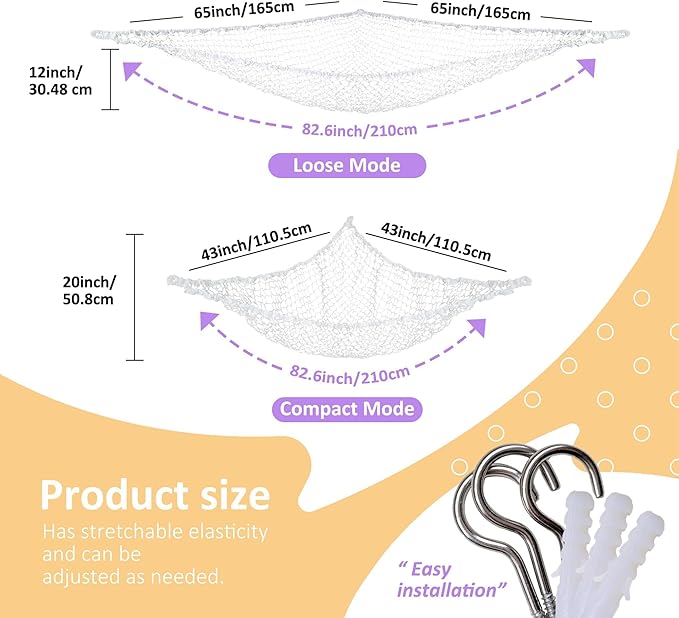 Lazebox Stuffed Animal Net Hammock for Plushie Toys, Stuffed Animal Hammock Corner for Kids' Room Decor, Ideas for Organizing Stuffy Collection, Easy to Hang with Anchors & Hooks