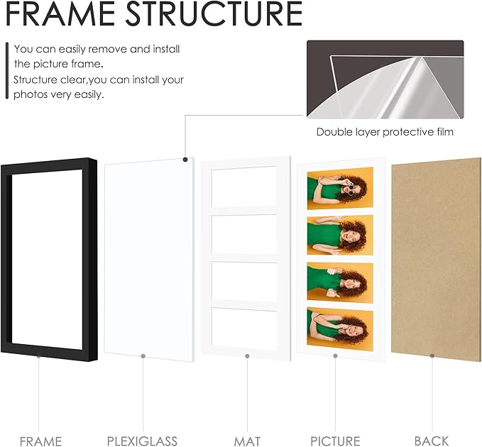 8x20 Collage Picture Frames Display Four 4x6 Picture Collage Wall Decor Wall Hanging or Tabletop Black