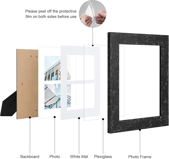 8x10 Picture Frame Display Double 4X6 Picture Frame Collage,Multi Photo Frame with Mat,Plexiglass,Wall or Tabletop Decor,Black Wood Grain