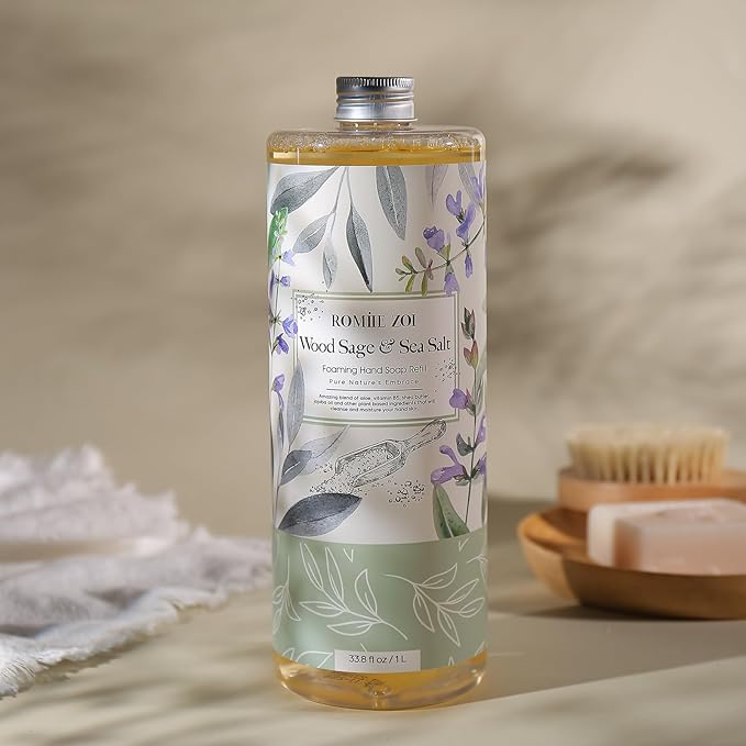 ROMIIE ZOI Foaming Hand Soap Refill, Wood Sage & Sea Salt, Gentle & Moisturizing Formula, 1 L/ 33.8 FL OZ