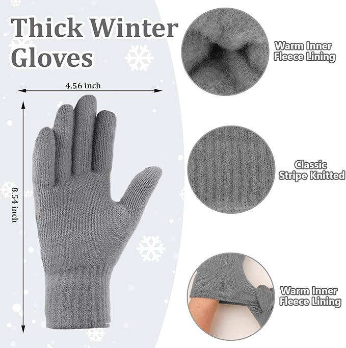 YARIEW Winter Hat Scarf and Gloves Set for Women, Warm Knitted Beanie with Pom Pom, Soft Ear Warmer Scarf, Warm Gloves