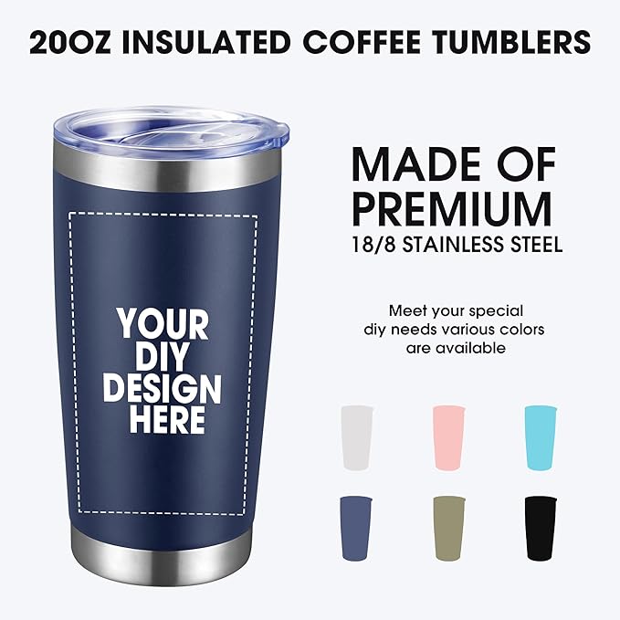 Personalized Custom Tumbler Print in USA 24 Pcs 20oz Stainless Steel Coffee Cup with Lid & Straw Double Wall Insulated Tumbler with Colorful Text Logo Photo