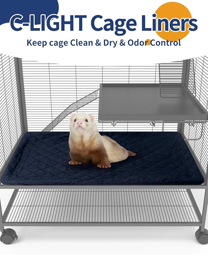 C-LIGHT Ferret Cage Liner, for Ferret Nation & Critter Nation Cage, 4-Layer Absorbent Pad with Ultrasonic Welding, Chinchilla Cage Accessories kit, Anti-Leak, Odor Control (Bottom PAN Liner)
