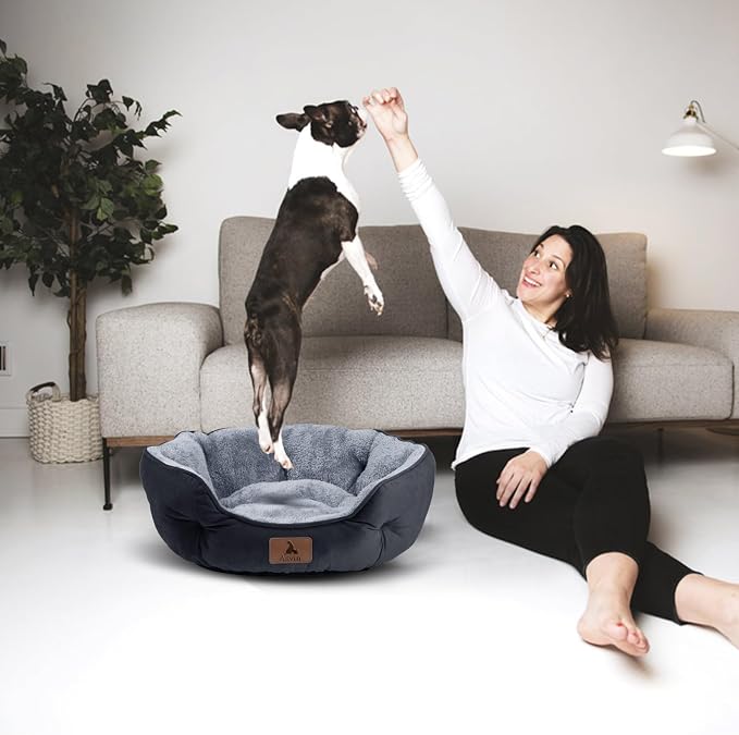 Asvin Medium Dog Bed for Medium Dogs, Large Cat Beds for Indoor Cats, Pet Bed for Puppy and Kitty, Extra Soft & Machine Washable with Anti-Slip & Water-Resistant Oxford Bottom, Black, 25 inches