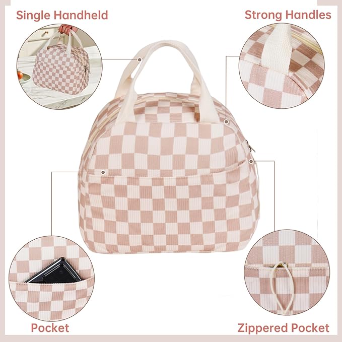 Lunch Bag for Women Men Girl,Large Cute Corduroy Lunch Tote Bags - Reusable Insulated Lunch Box for women with Handle, Leakproof WaterProof Design for Office, School, Work,Picnic.