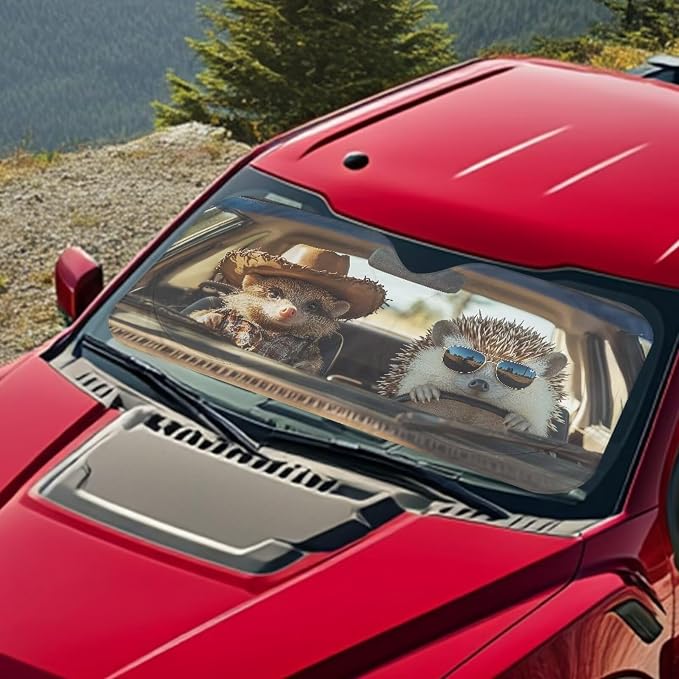 Funny Hedgehog Car Windshield Sun Shade Foldable Automotive Interior Cover Sun Visor Protector Blocking Harmful UV Rays & Heat 66.5x34.4inches