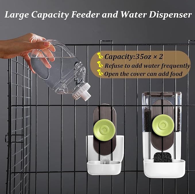 Kenond 35oz Rabbit feeders,Rabbit Water Dispenser,Pet Ferret Cage Food Bowl | Hanging Auto Ferret Food Water Dispenser, Auto Gravity Pet Feeder and Waterer Set, Cage Cat Food Bowl Dog Feeding Station