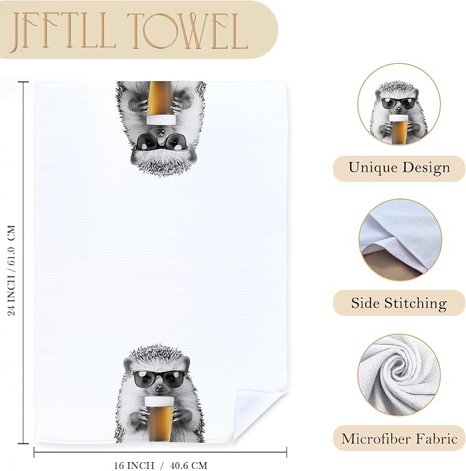 Funny Hedgehog Beer Kitchen Towels, Hedgehog Gifts Dish Tea Towels for Kitchen Decor, Bar Towel for Bartender Kitchen, Beer Lover Gift, 16x24 Inch