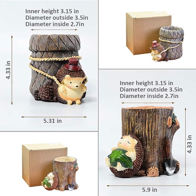 Lependor Cute Hedgehog Desk Pen Pencil Pot Holder, Toothbrush Holder, Resin Desktop Organizer Container, Stationery Storage, Office Desk Decoration, Study Bookshelf Decor - Work