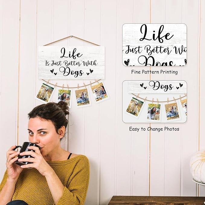 Dog Grandparents Gifts Picture Frame Photo Holder for Wall, Dog Lovers Gifts for Women Owners Dog Mom, Dog Gifts for Grandma Grandpa, Funny Gifts, Best Dog Ever Gifts Gifts Hanging Photo Display
