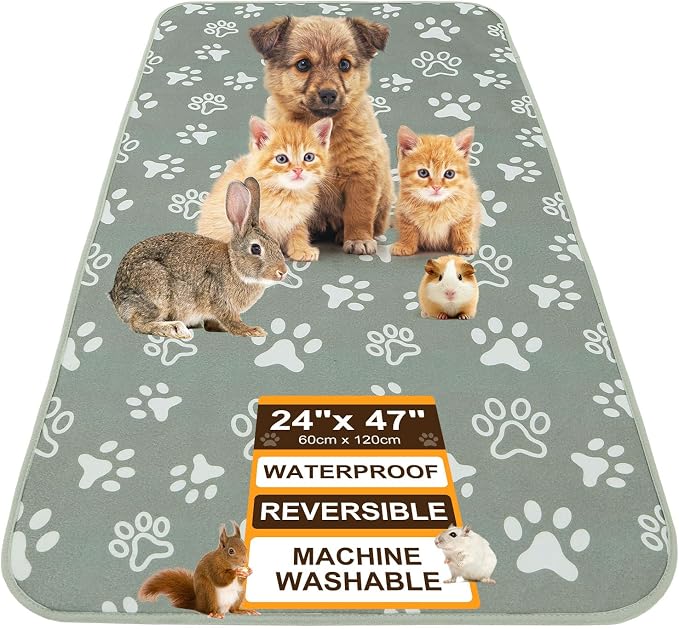 BEAUTYZOO 2Pack Washable Reversible Guinea Pig Cage Liners, Fleece Bedding | 24x47" Fleece Cage Liners, Waterproof Leakproof Super Absorbent Washable Reusable Pee Pads for Guinea Pig, Rabbit, Hamster